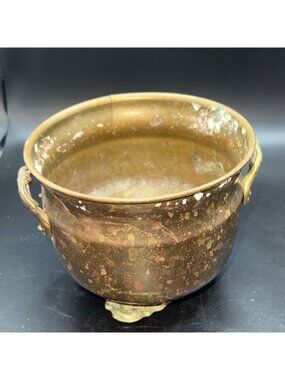 Antique Brass Footed Planter Pot Ornate Handles Patina indoor/outdoor unique